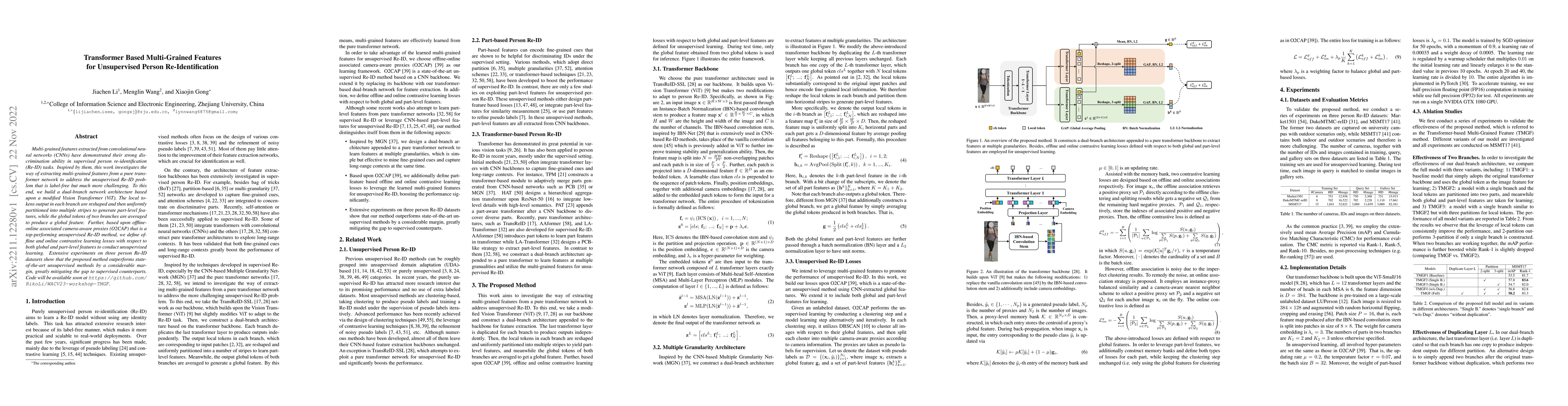 Thumbnail for Transformer Based Multi-Grained Features for Unsupervised Person
  Re-Identification