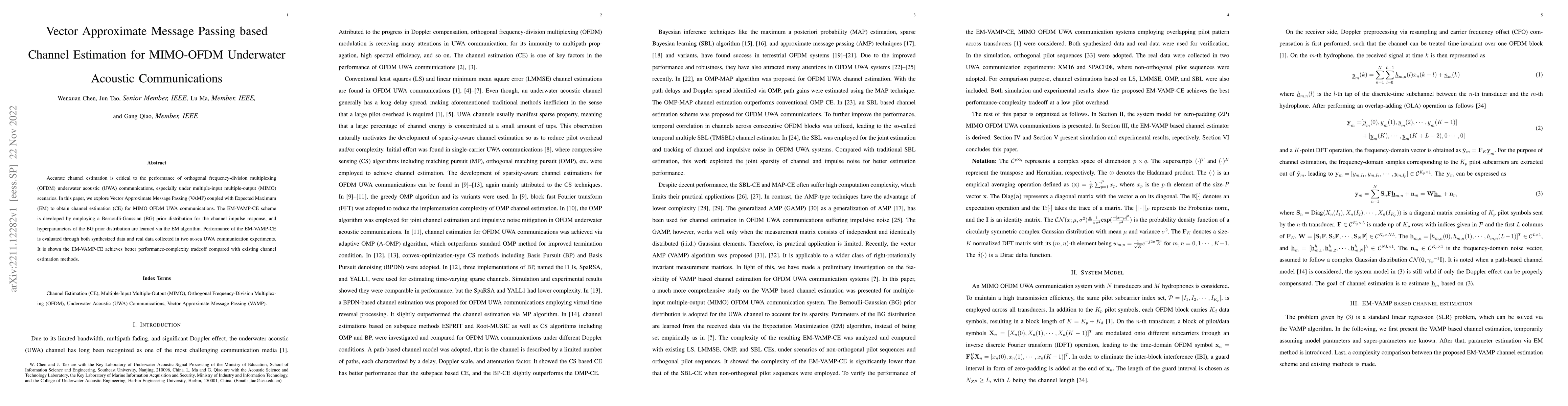 Thumbnail for Vector Approximate Message Passing based Channel Estimation for
  MIMO-OFDM Underwater Acoustic Communications