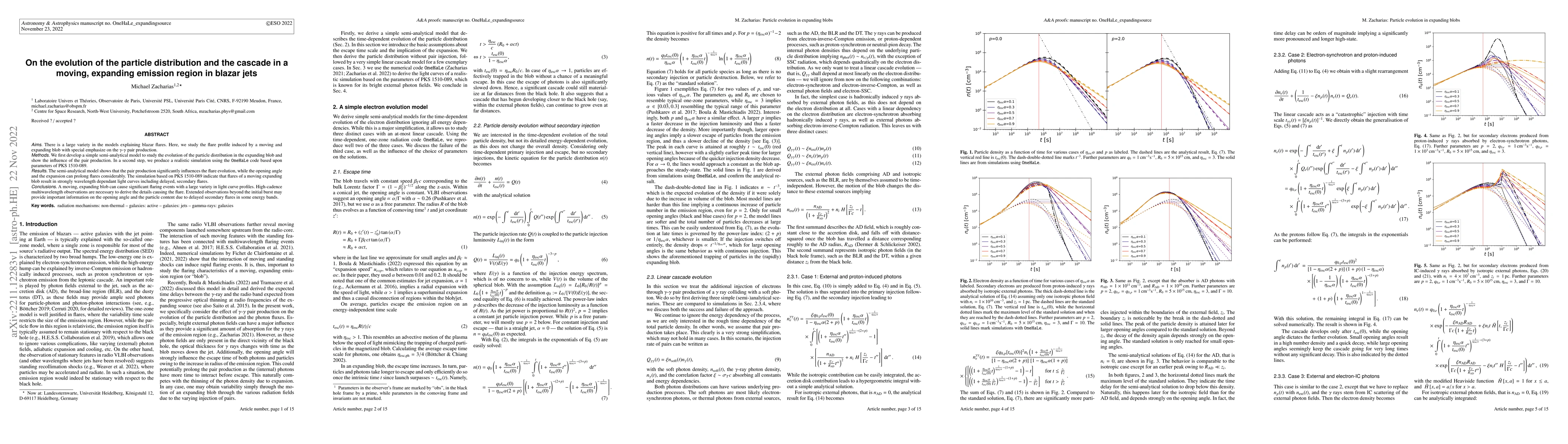 Thumbnail for On the evolution of the particle distribution and the cascade in a
  moving, expanding emission region in blazar jets