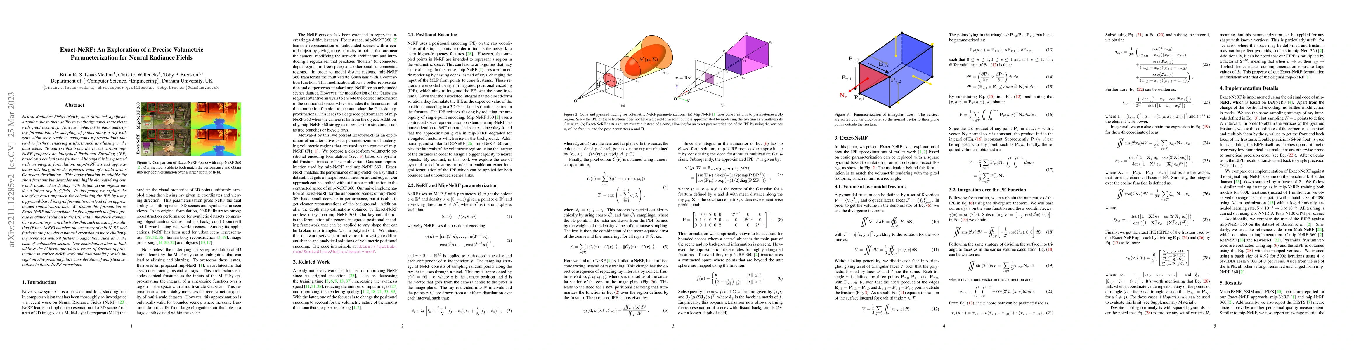 Thumbnail for Exact-NeRF: An Exploration of a Precise Volumetric Parameterization for
  Neural Radiance Fields