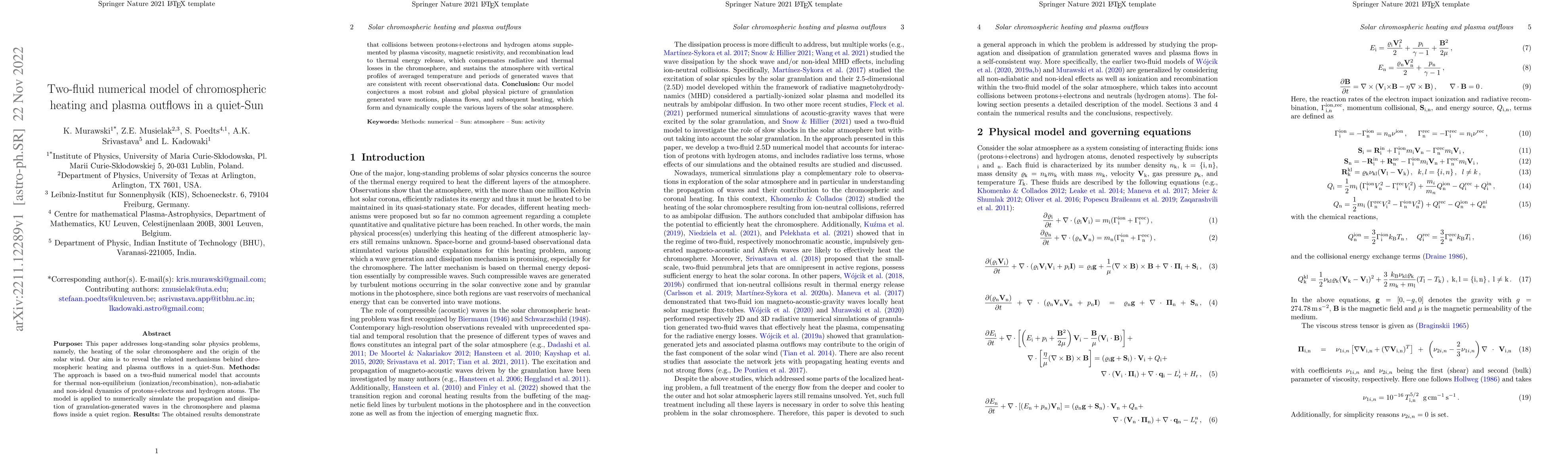 Thumbnail for Two-fluid numerical model of chromospheric heating and plasma outflows
  in a quiet-Sun
