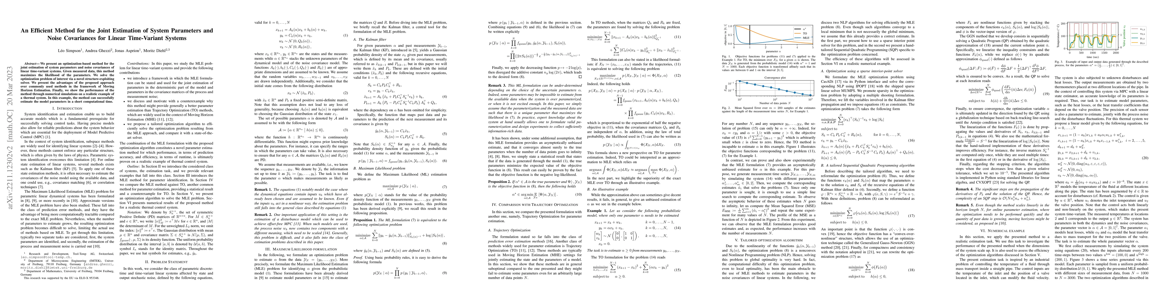 Thumbnail for An Efficient Method for the Joint Estimation of System Parameters and
  Noise Covariances for Linear Time-Variant Systems