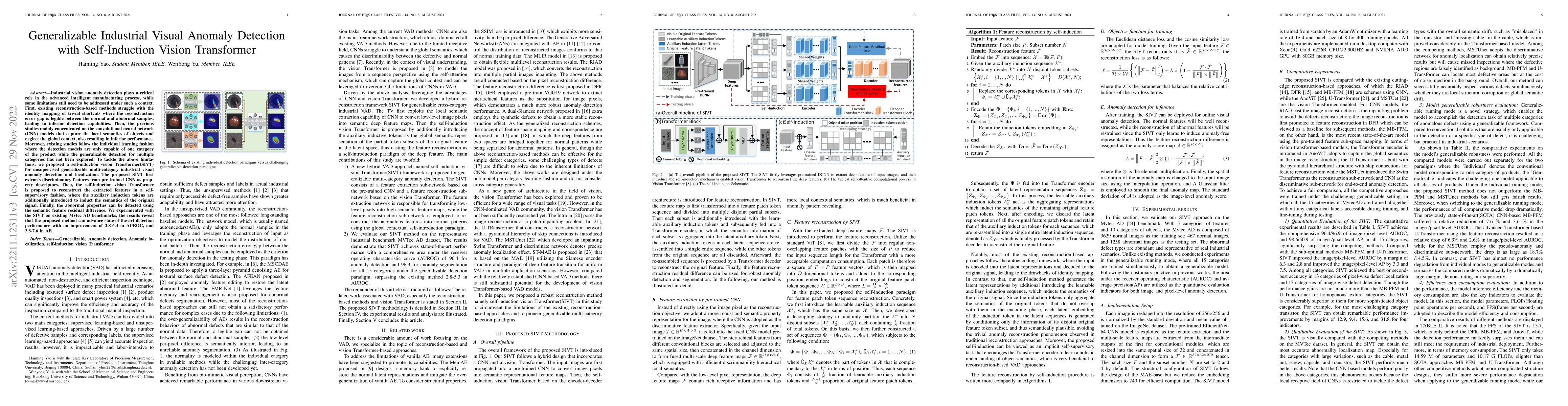 Thumbnail for Generalizable Industrial Visual Anomaly Detection with Self-Induction
  Vision Transformer