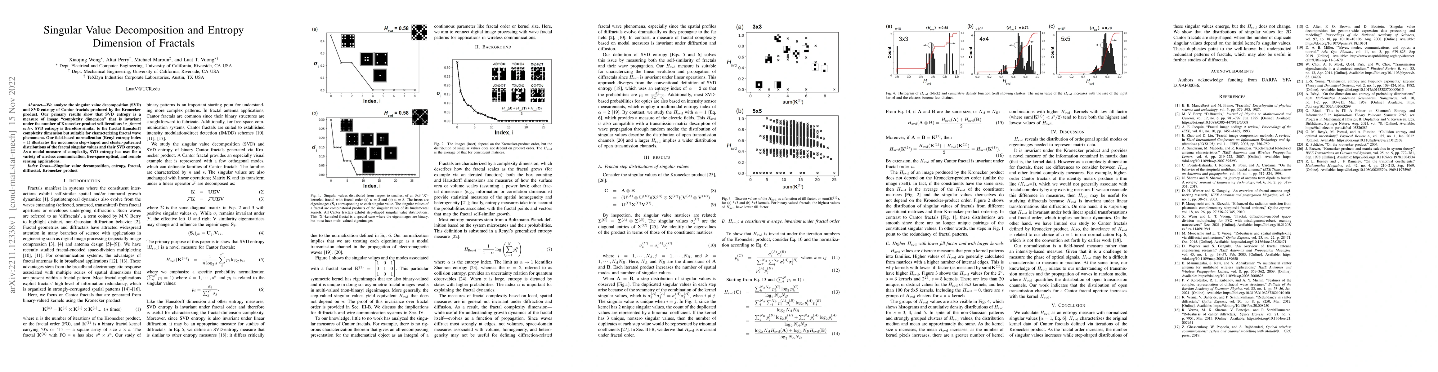 Thumbnail for Singular Value Decomposition and Entropy Dimension of Fractals