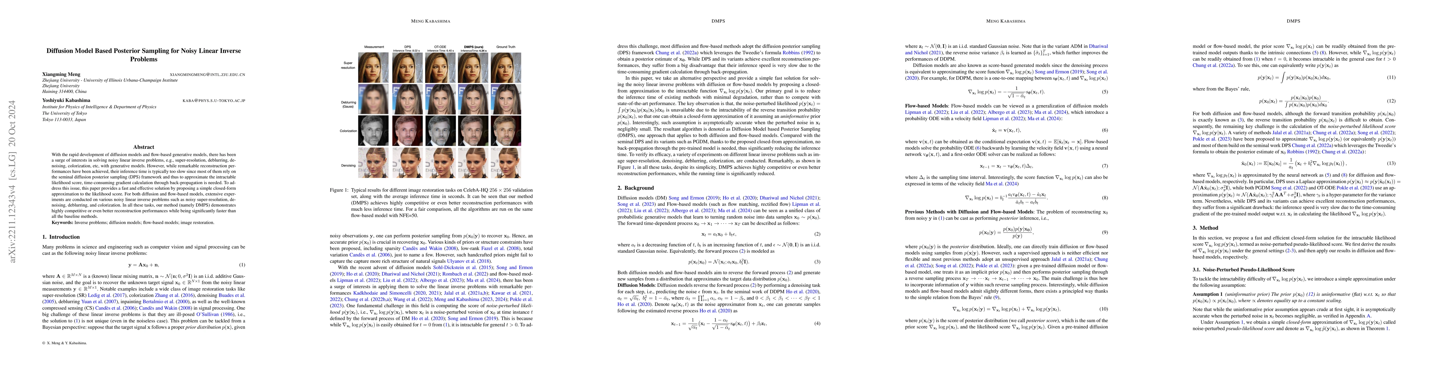 Thumbnail for Diffusion Model Based Posterior Sampling for Noisy Linear Inverse
  Problems