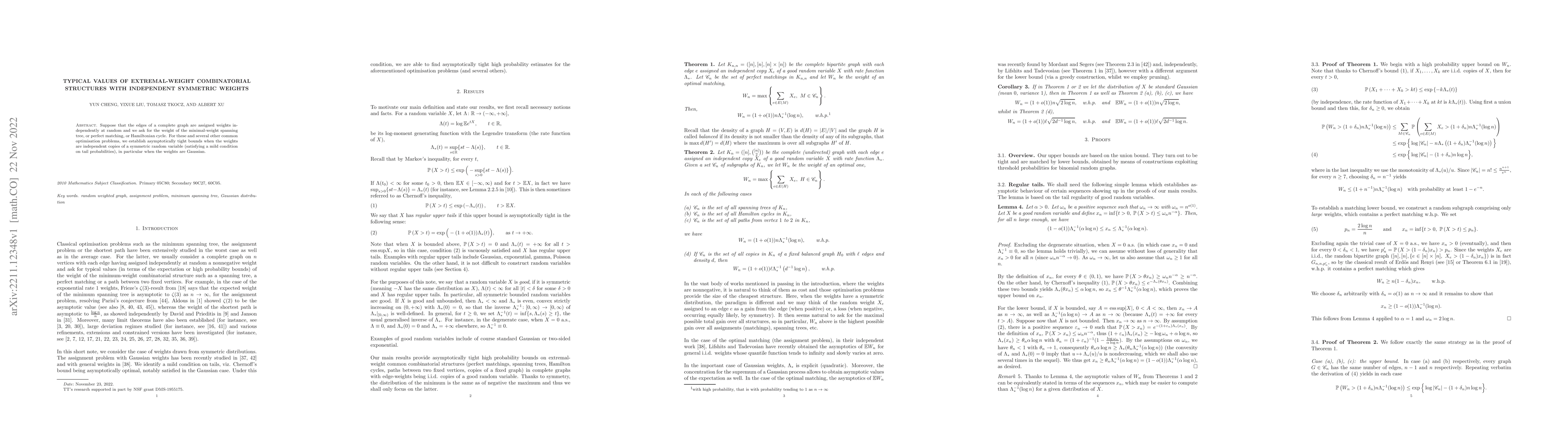 Thumbnail for Typical values of extremal-weight combinatorial structures with
  independent symmetric weights