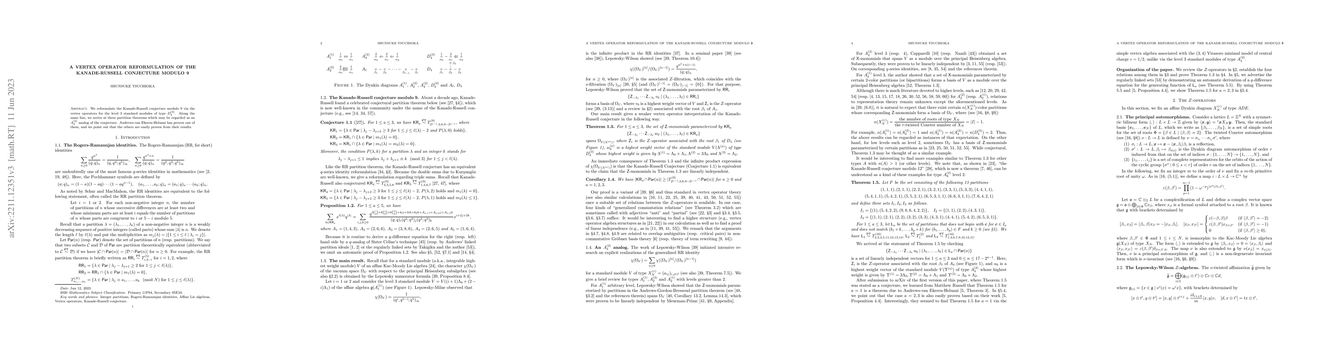 Thumbnail for A vertex operator reformulation of the Kanade-Russell conjecture modulo
  9