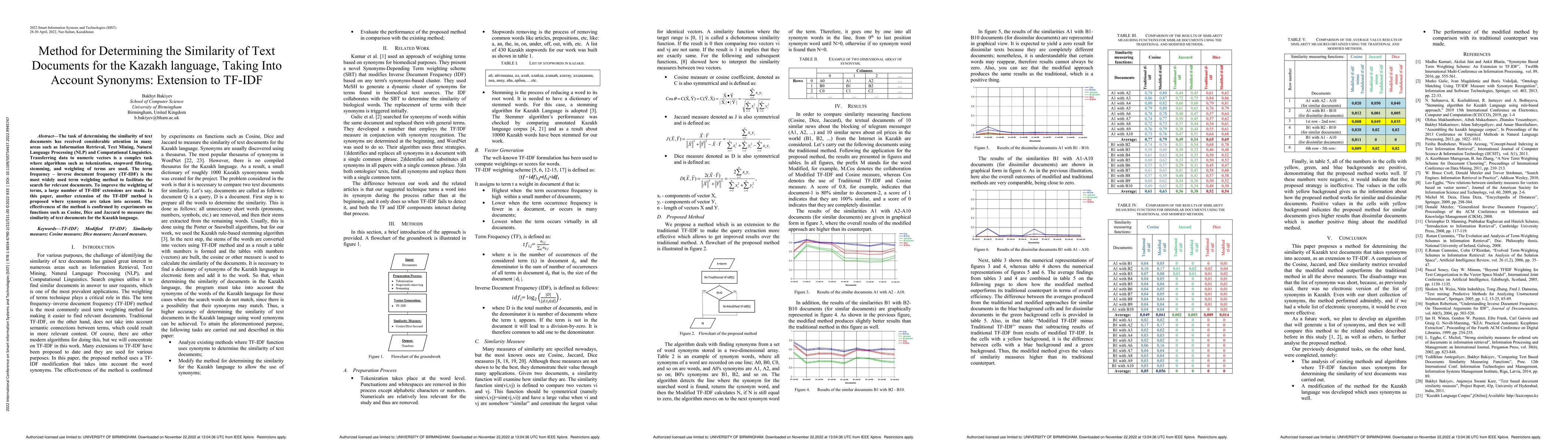 Thumbnail for Method for Determining the Similarity of Text Documents for the Kazakh
  language, Taking Into Account Synonyms: Extension to TF-IDF