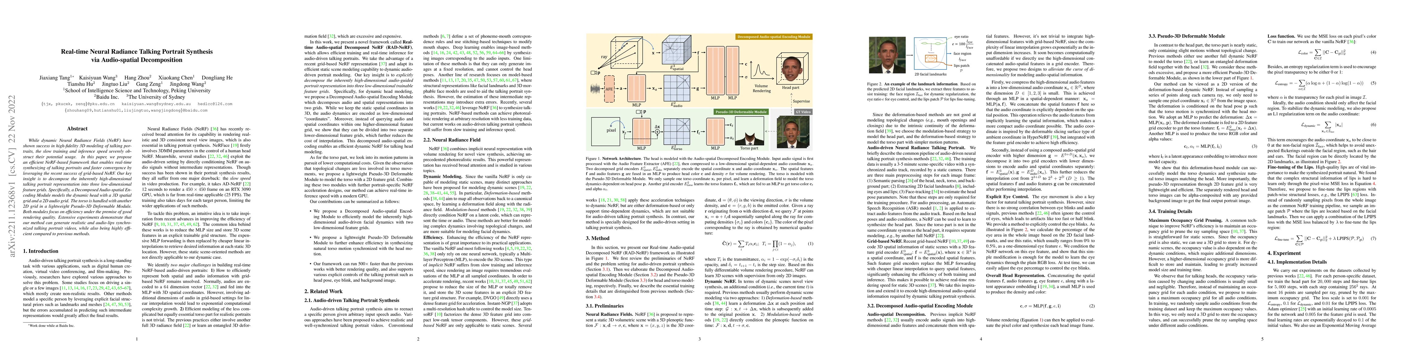 Thumbnail for Real-time Neural Radiance Talking Portrait Synthesis via Audio-spatial
  Decomposition