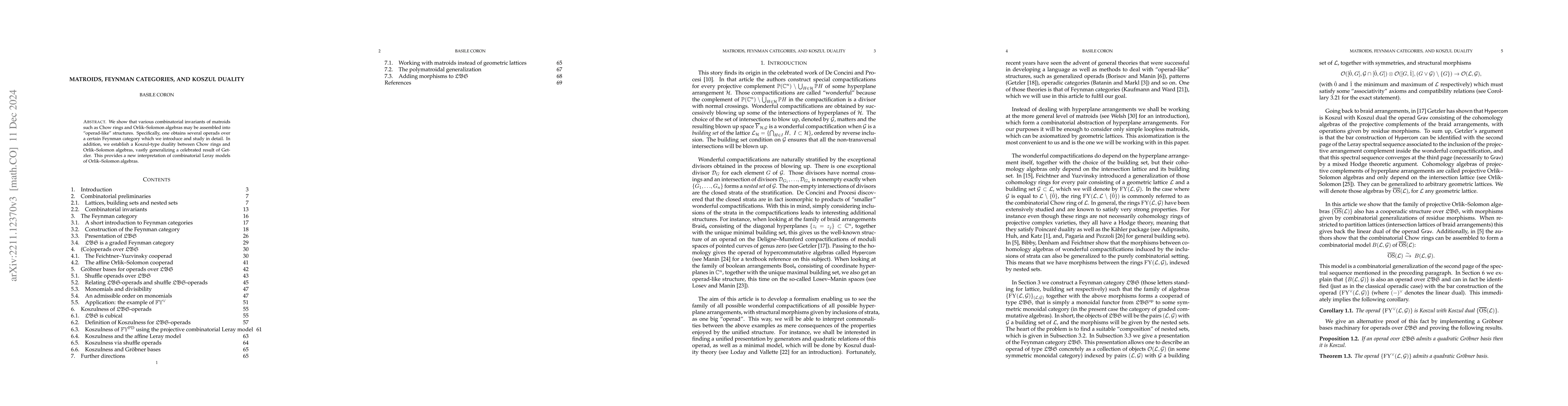 Thumbnail for Matroids, Feynman categories, and Koszul duality