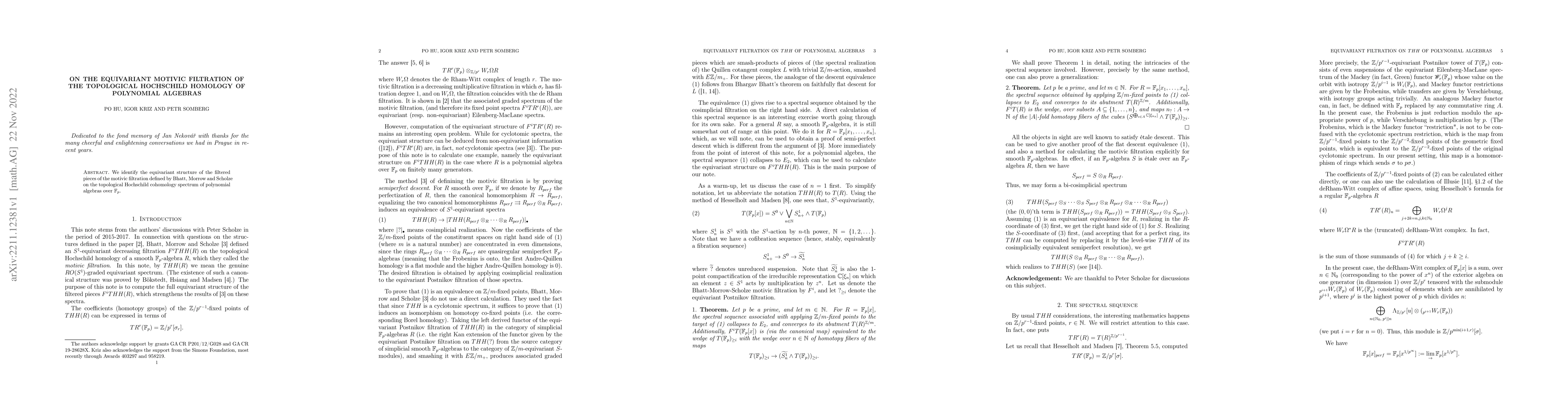 Thumbnail for On the equivariant motivic filtration of the topological Hochschild
  homology of polynomial algebras