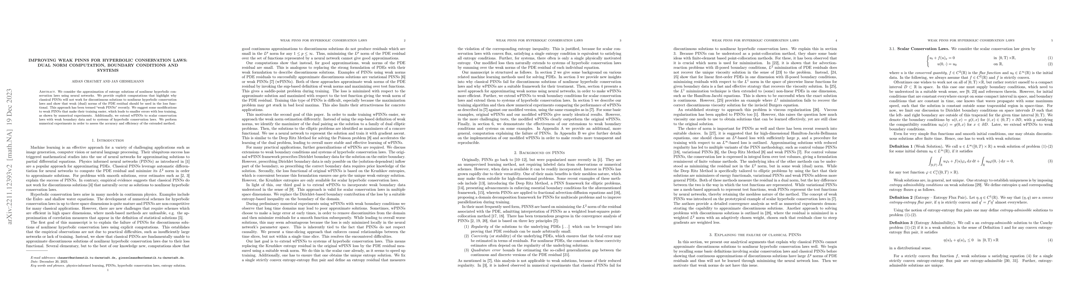 Thumbnail for Improving Weak PINNs for Hyperbolic Conservation Laws: Dual Norm
  Computation, Boundary Conditions and Systems