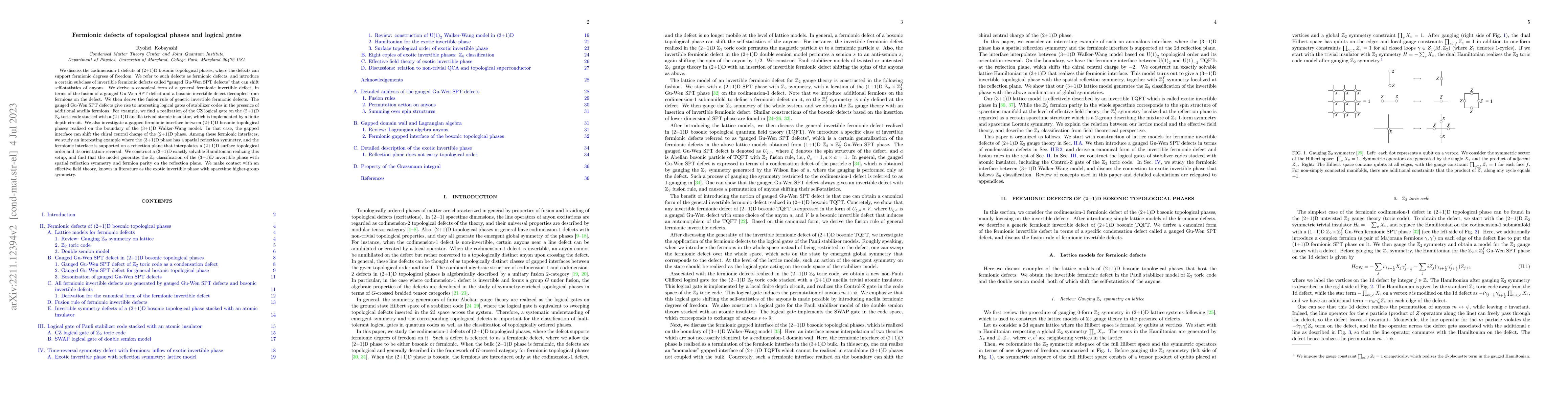 Thumbnail for Fermionic defects of topological phases and logical gates