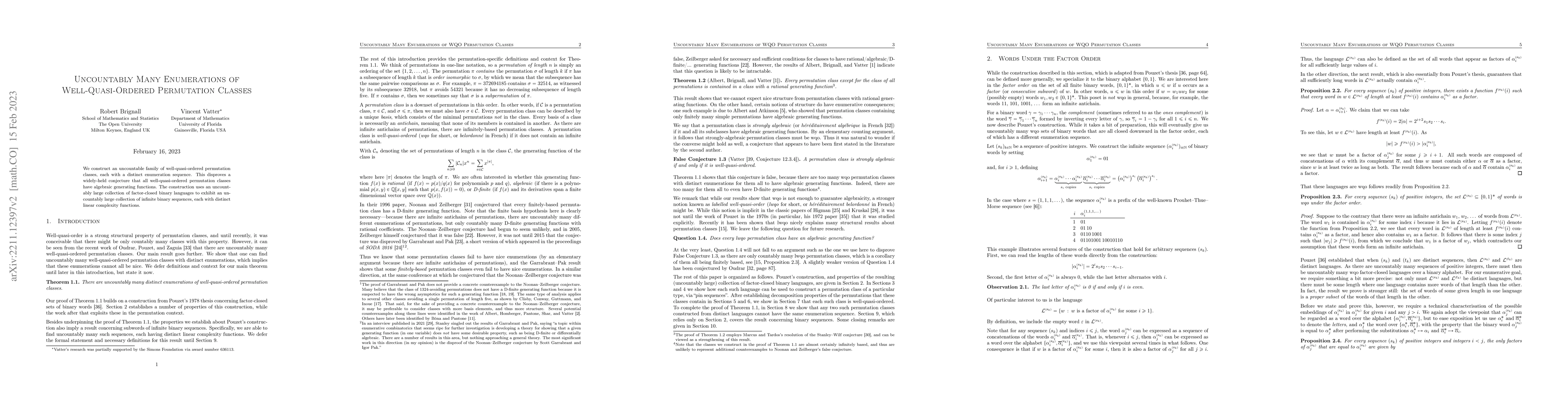 Thumbnail for Uncountably many enumerations of well-quasi-ordered permutation classes
