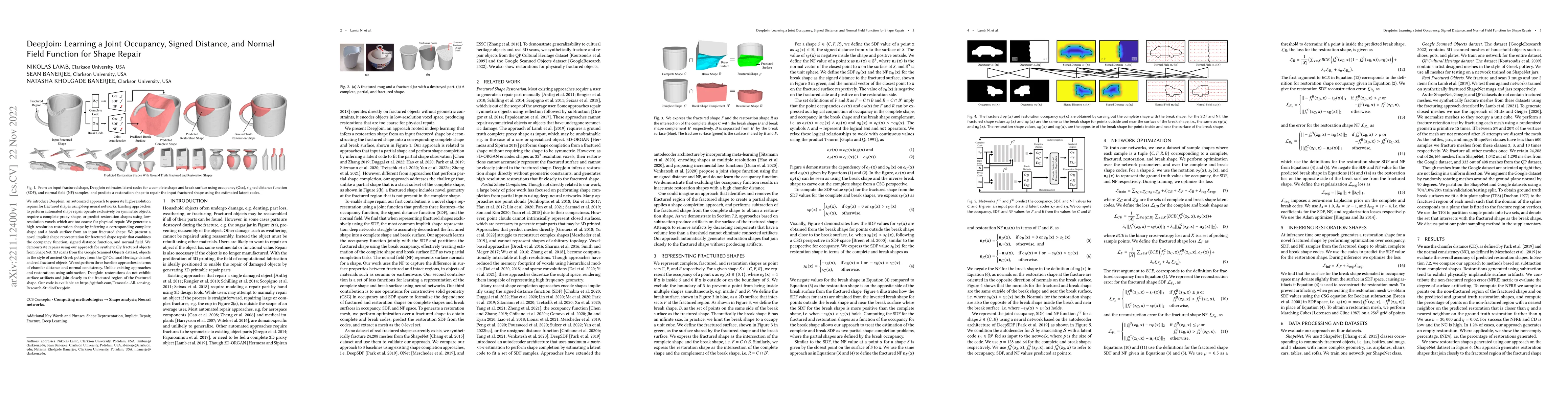 Thumbnail for DeepJoin: Learning a Joint Occupancy, Signed Distance, and Normal Field
  Function for Shape Repair