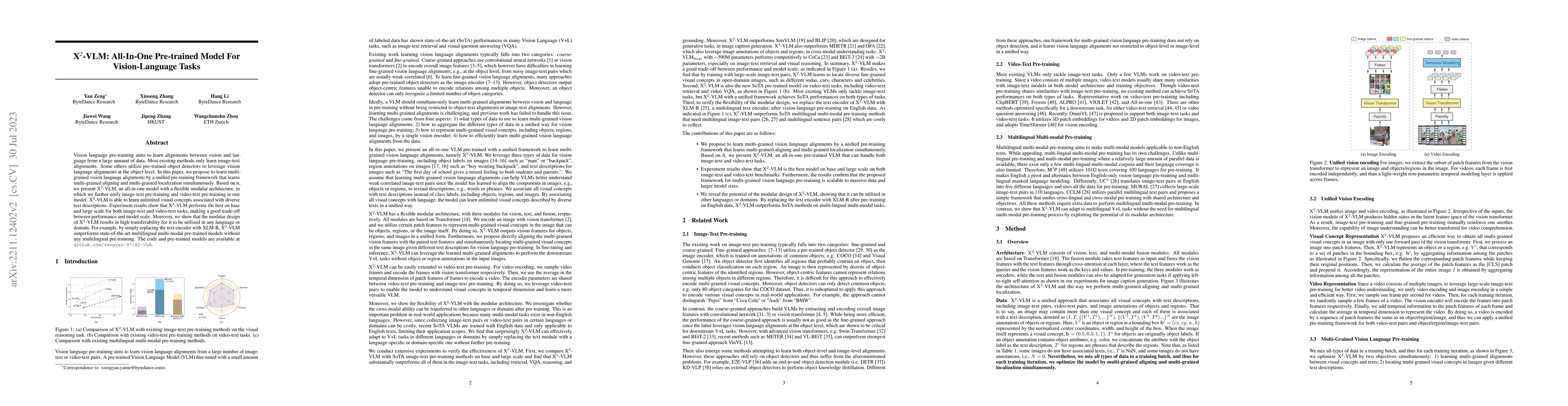 Thumbnail for X$^2$-VLM: All-In-One Pre-trained Model For Vision-Language Tasks