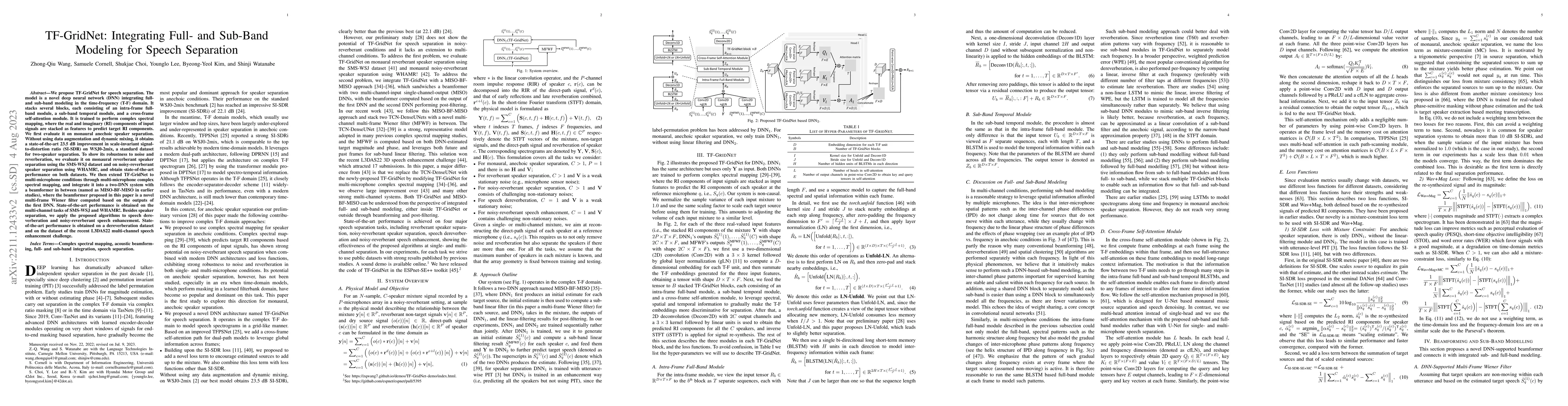 Thumbnail for TF-GridNet: Integrating Full- and Sub-Band Modeling for Speech
  Separation