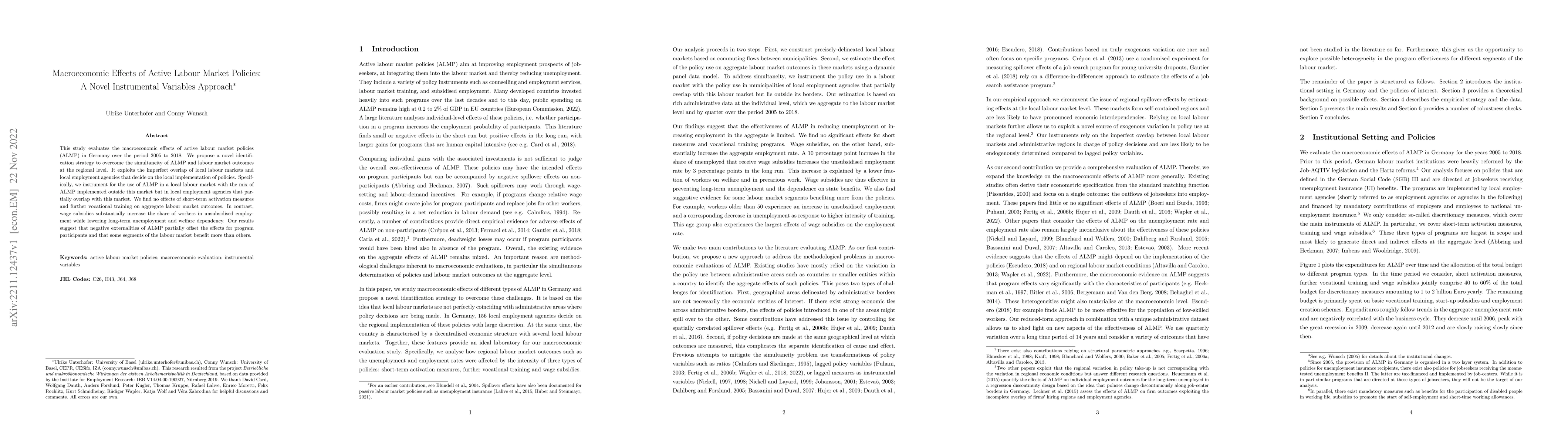 Thumbnail for Macroeconomic Effects of Active Labour Market Policies: A Novel
  Instrumental Variables Approach