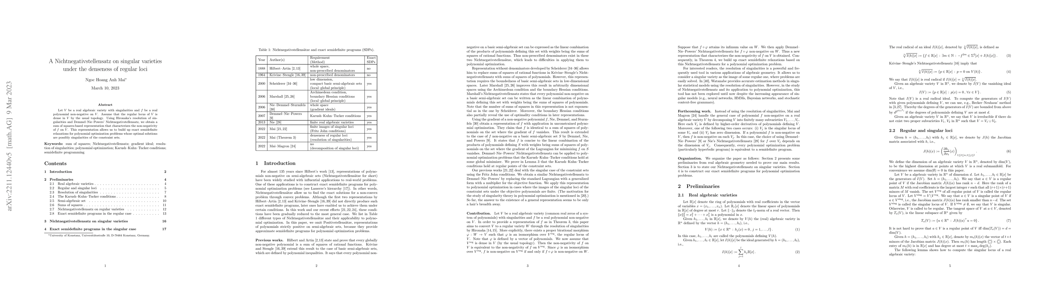 Thumbnail for A Nichtnegativstellensatz on singular varieties under the denseness of
  regular loci
