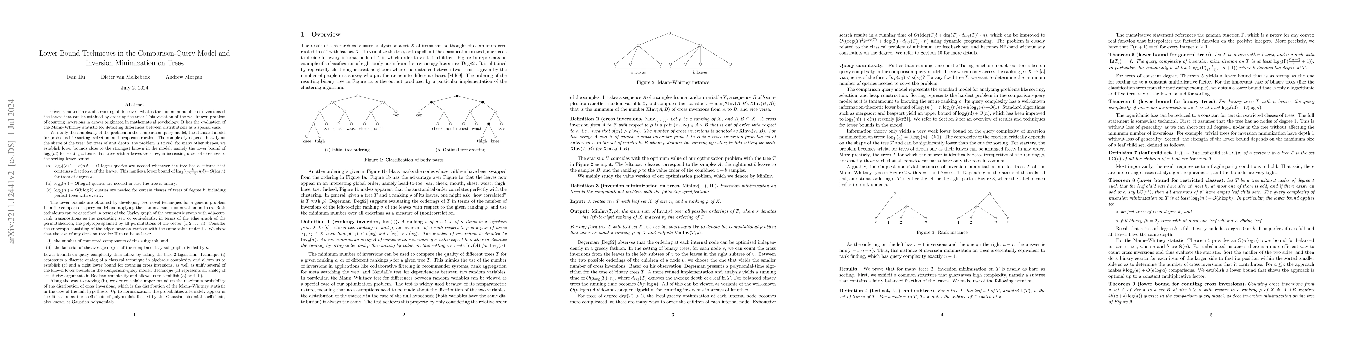 Thumbnail for Lower Bound Techniques in the Comparison-Query Model and Inversion
  Minimization on Trees