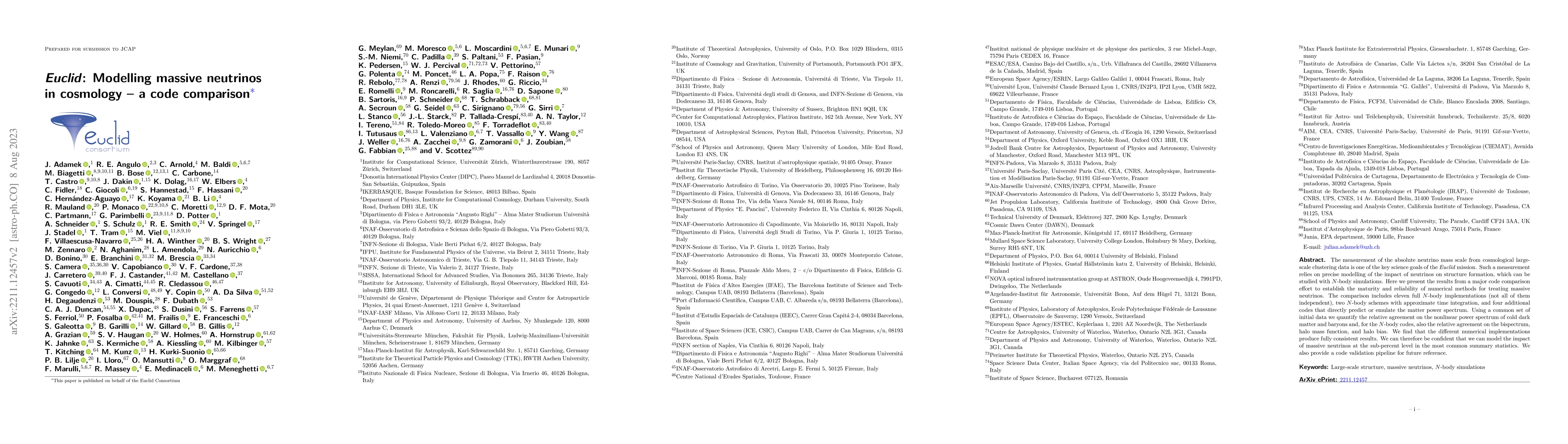 Thumbnail for Euclid: Modelling massive neutrinos in cosmology -- a code comparison