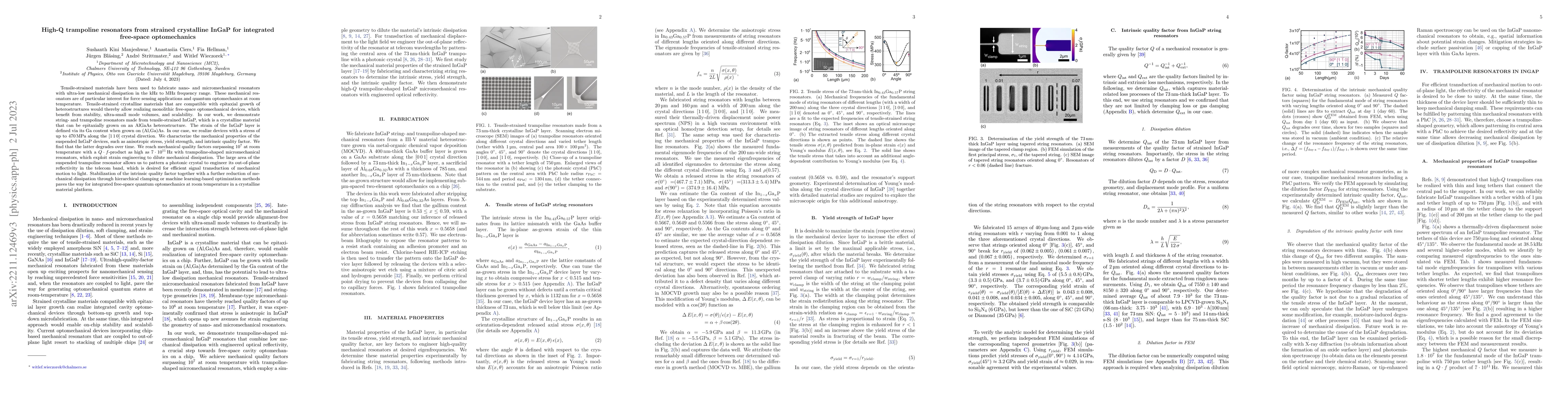 Thumbnail for High-Q trampoline resonators from strained crystalline InGaP for
  integrated free-space optomechanics