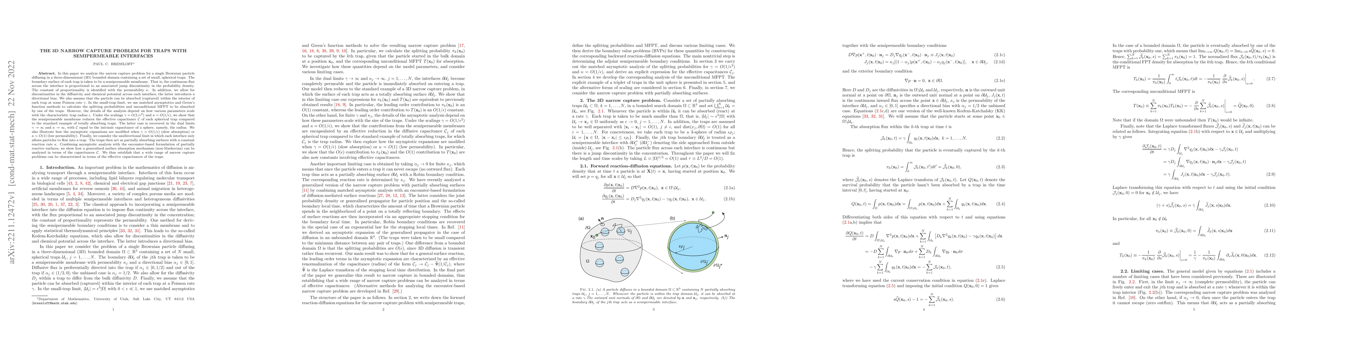 Thumbnail for The 3D narrow capture problem for traps with semipermeable interfaces