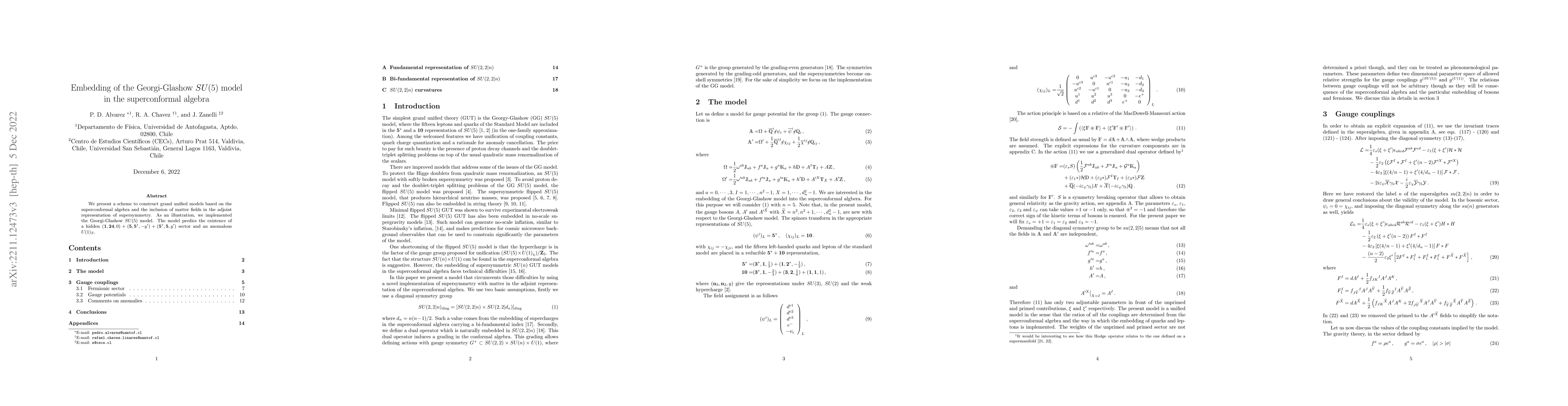 Thumbnail for Embedding of the Georgi-Glashow $SU(5)$ model in the superconformal
  algebra