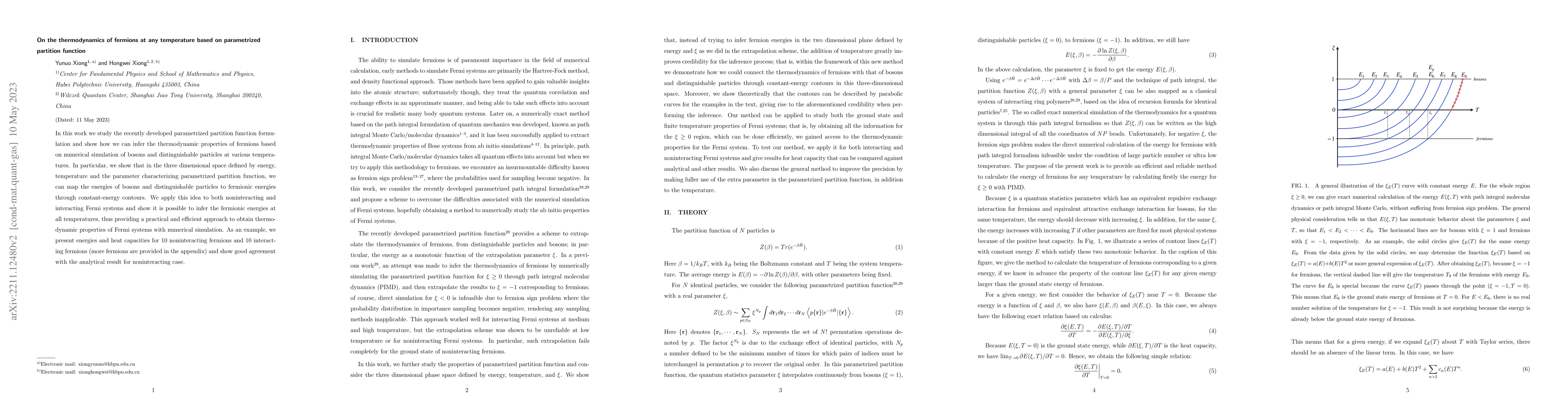 Thumbnail for On the thermodynamics of fermions at any temperature based on
  parametrized partition function