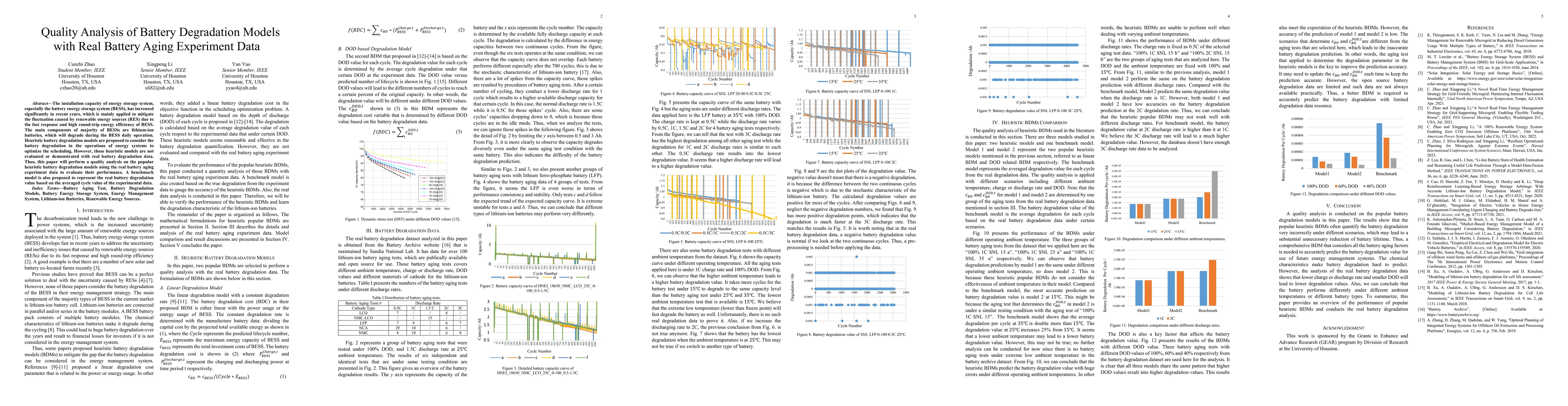 Thumbnail for Quality Analysis of Battery Degradation Models with Real Battery Aging
  Experiment Data