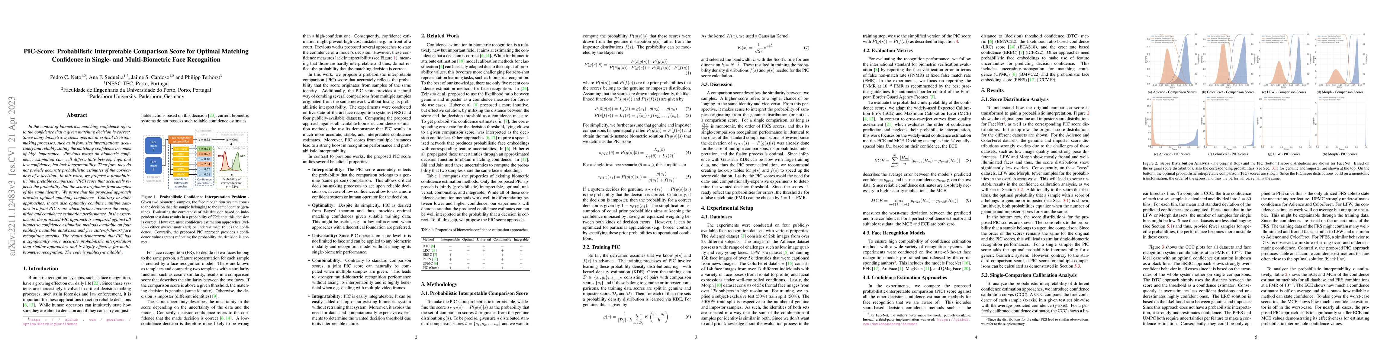 Thumbnail for PIC-Score: Probabilistic Interpretable Comparison Score for Optimal
  Matching Confidence in Single- and Multi-Biometric (Face) Recognition