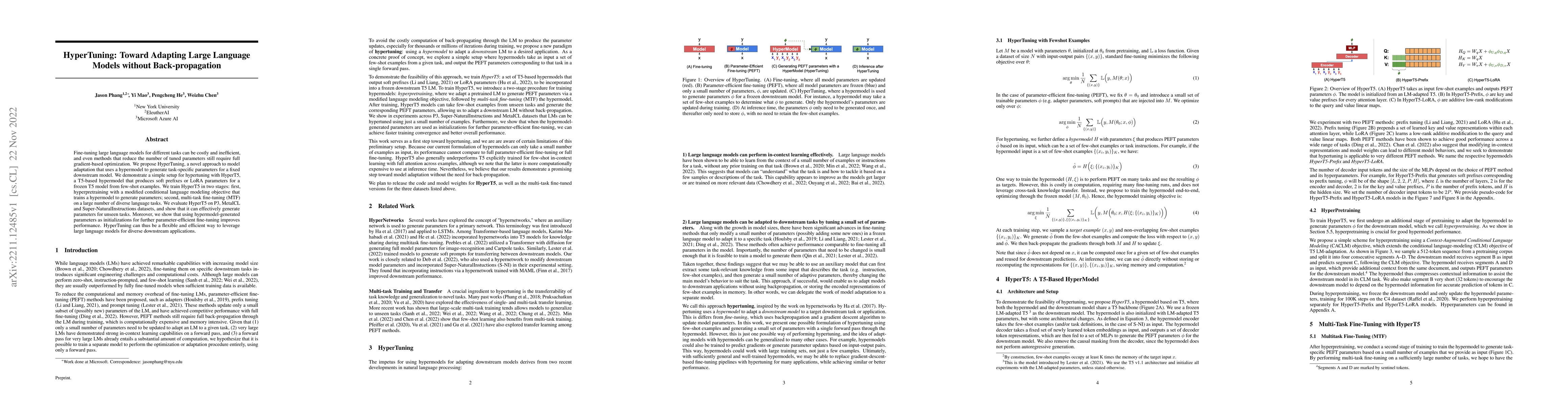 Thumbnail for HyperTuning: Toward Adapting Large Language Models without
  Back-propagation