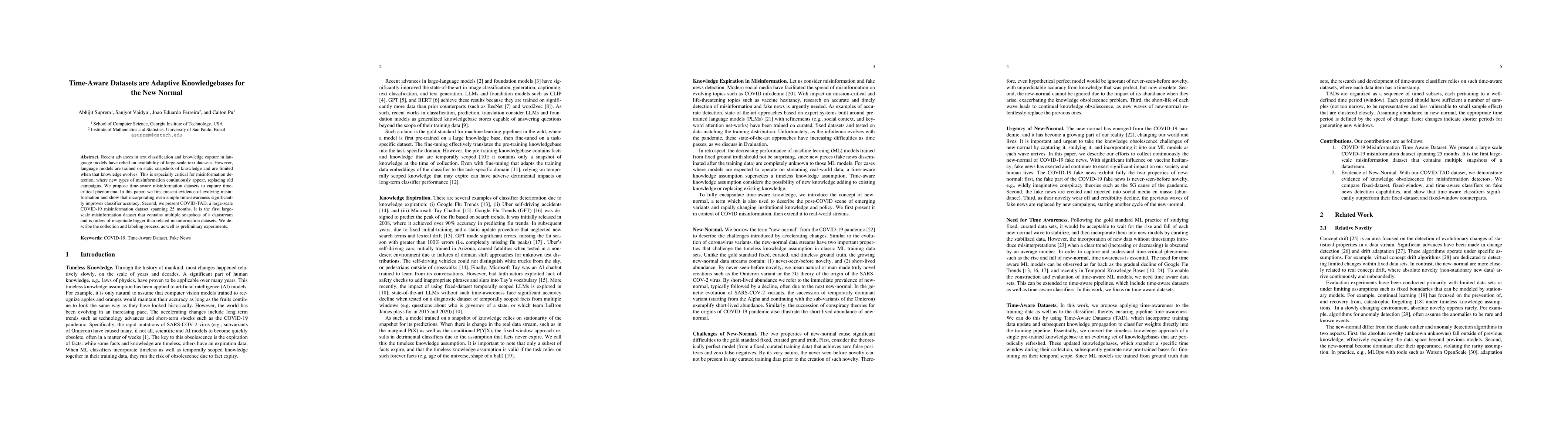 Thumbnail for Time-Aware Datasets are Adaptive Knowledgebases for the New Normal