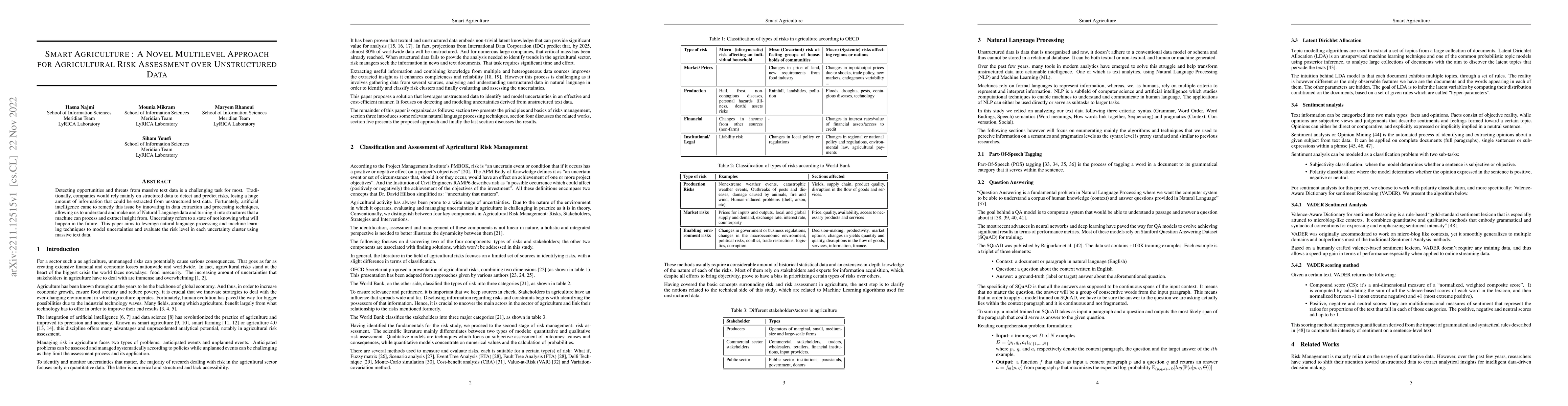 Thumbnail for Smart Agriculture : A Novel Multilevel Approach for Agricultural Risk
  Assessment over Unstructured Data