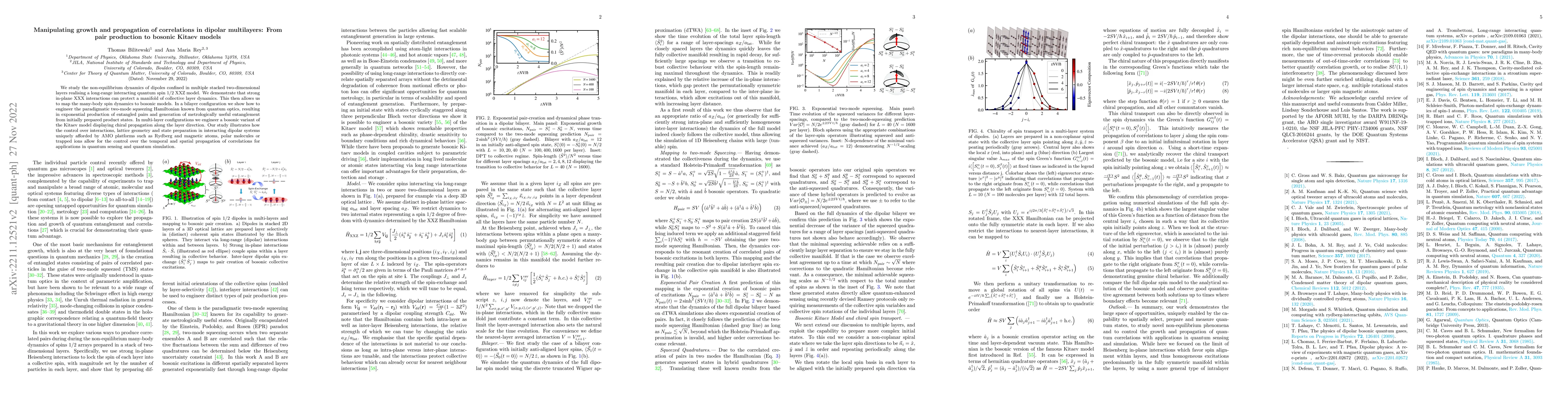 Thumbnail for Manipulating growth and propagation of correlations in dipolar
  multilayers: From pair production to bosonic Kitaev models
