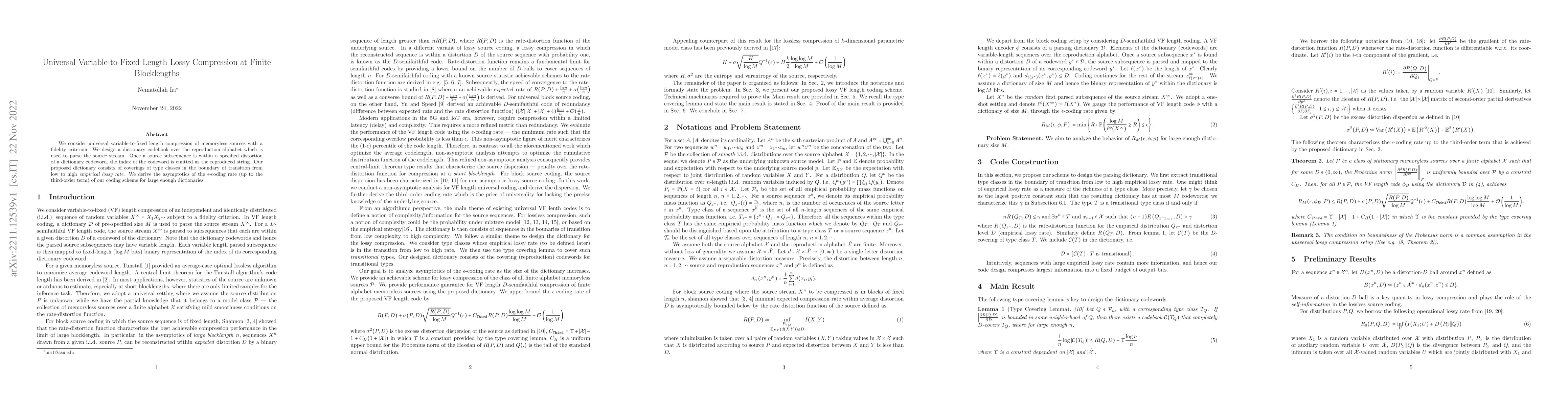Thumbnail for Universal Variable-to-Fixed Length Lossy Compression at Finite
  Blocklengths