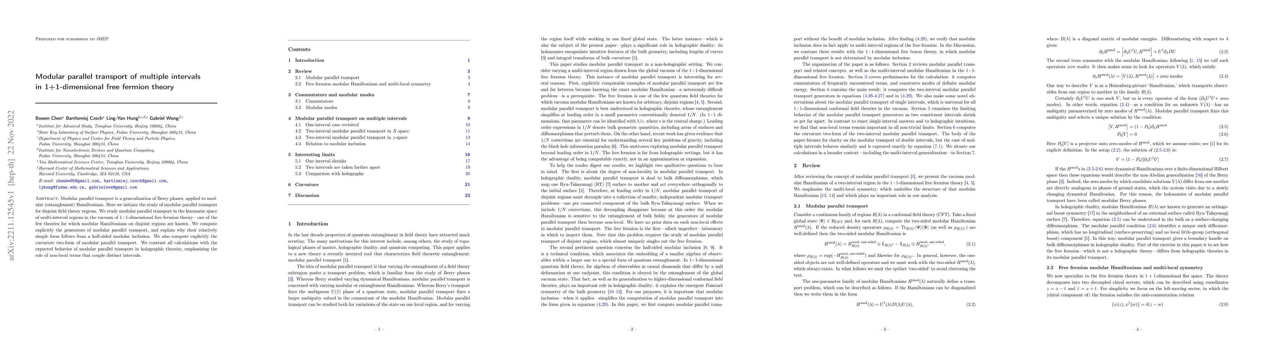 Thumbnail for Modular parallel transport of multiple intervals in 1+1-dimensional free
  fermion theory