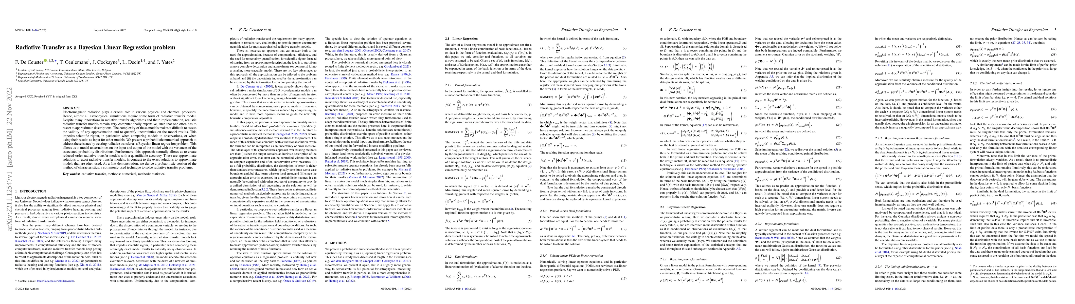 Thumbnail for Radiative Transfer as a Bayesian Linear Regression problem
