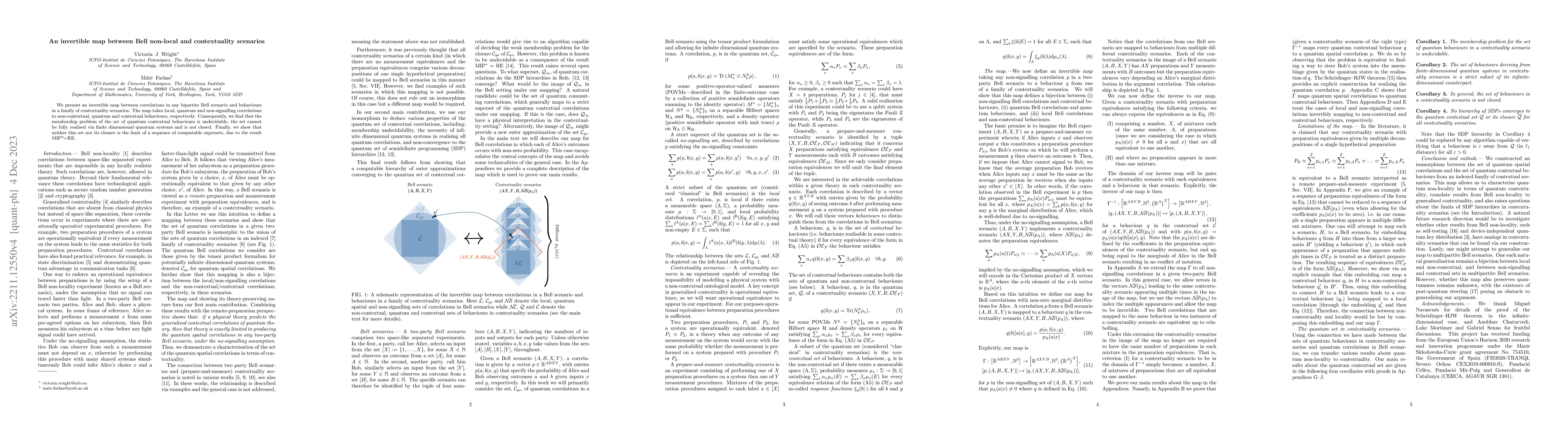Thumbnail for An invertible map between Bell non-local and contextuality scenarios