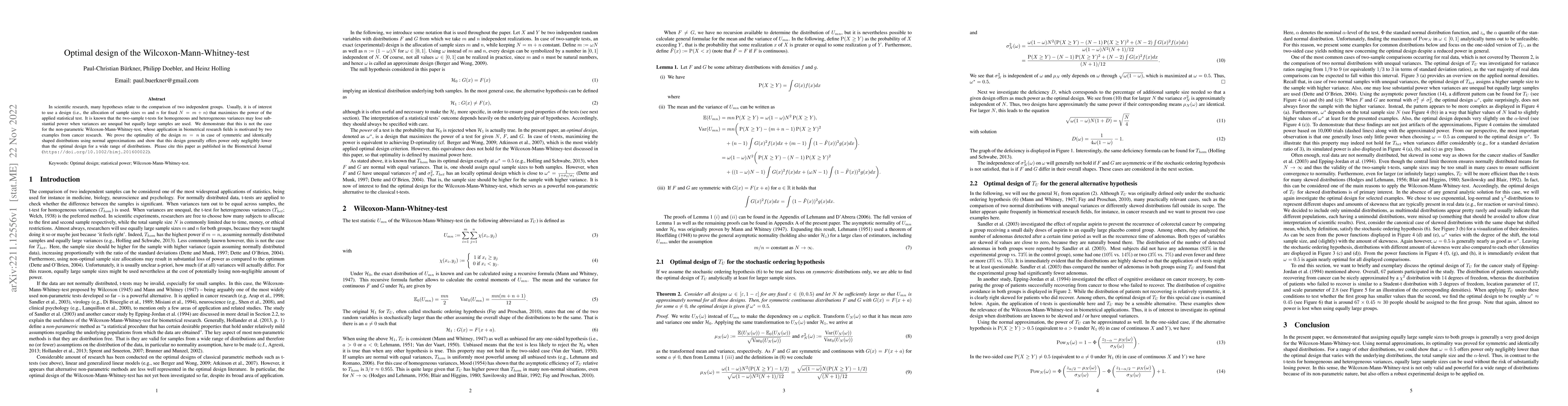 Thumbnail for Optimal design of the Wilcoxon-Mann-Whitney-test