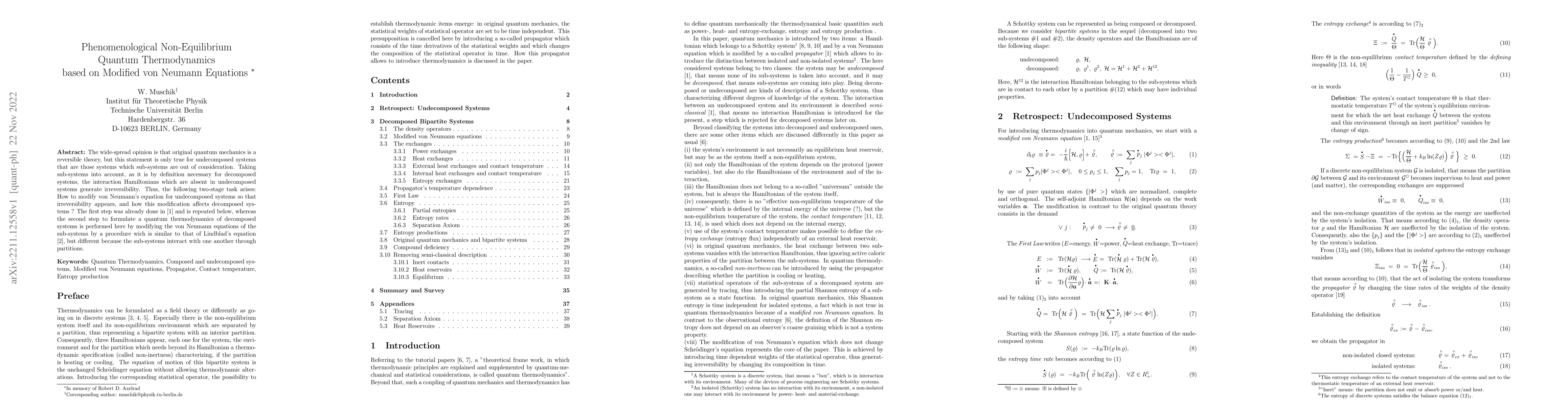 Thumbnail for Phenomenological Non-Equilibrium Quantum Thermodynamics based on
  Modified von Neumann Equations