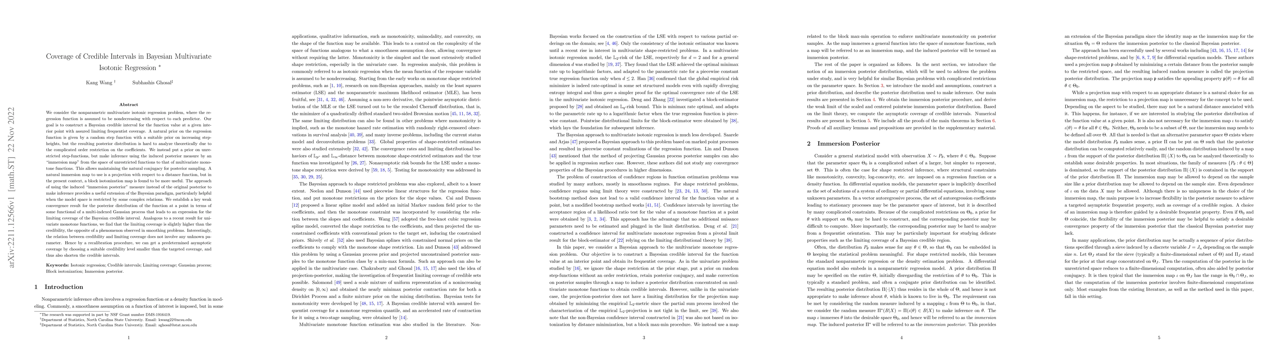 Thumbnail for Coverage of Credible Intervals in Bayesian Multivariate Isotonic
  Regression