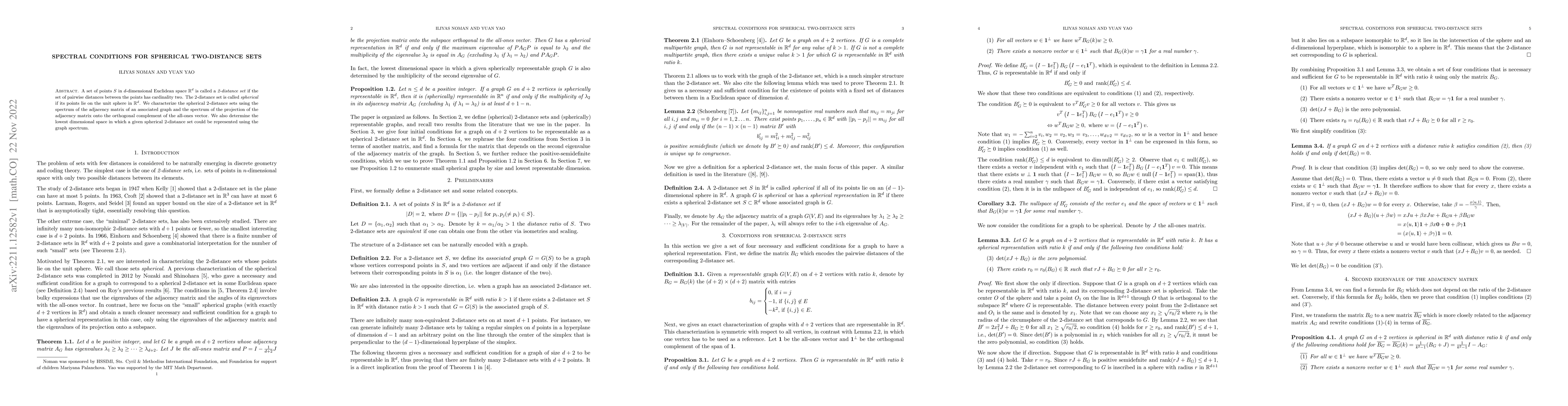 Thumbnail for Spectral conditions for spherical two-distance sets