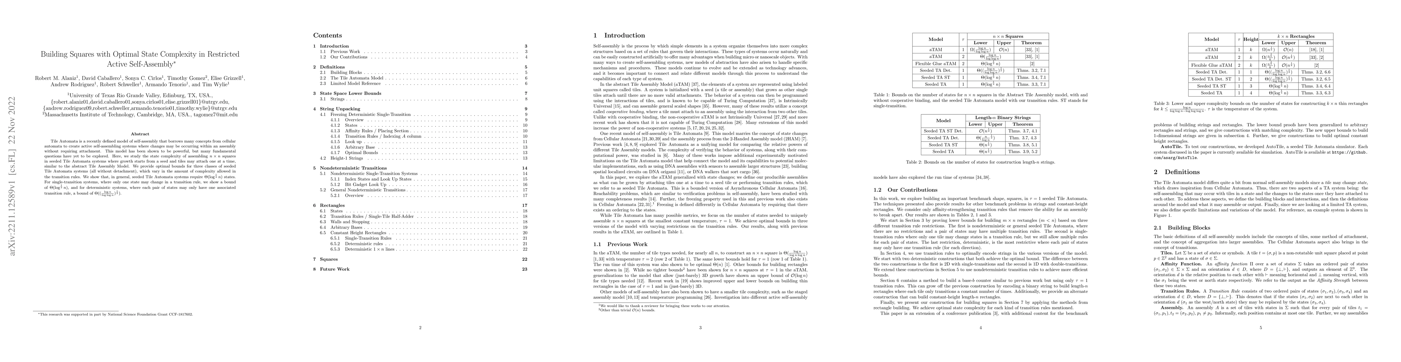 Thumbnail for Building Squares with Optimal State Complexity in Restricted Active
  Self-Assembly