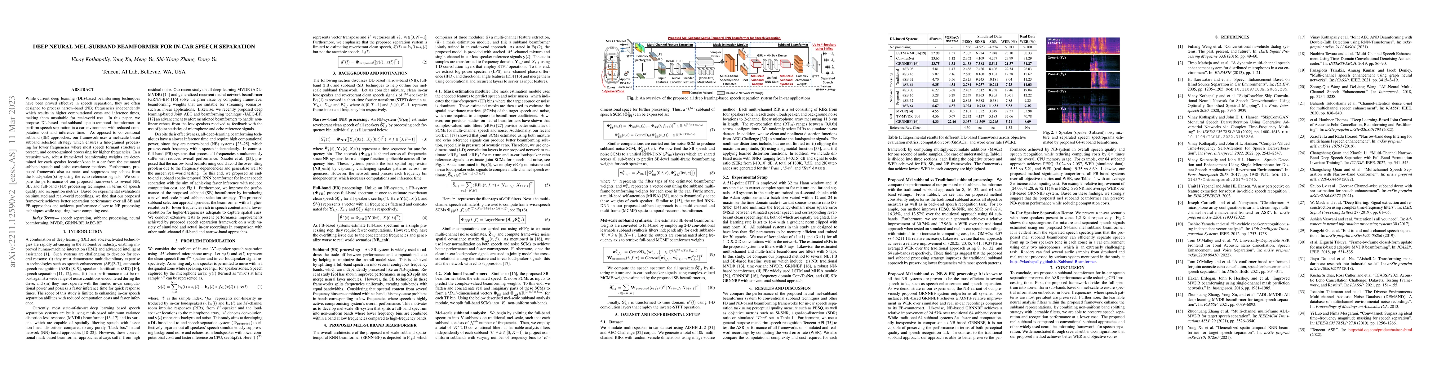 Thumbnail for Deep Neural Mel-Subband Beamformer for In-car Speech Separation