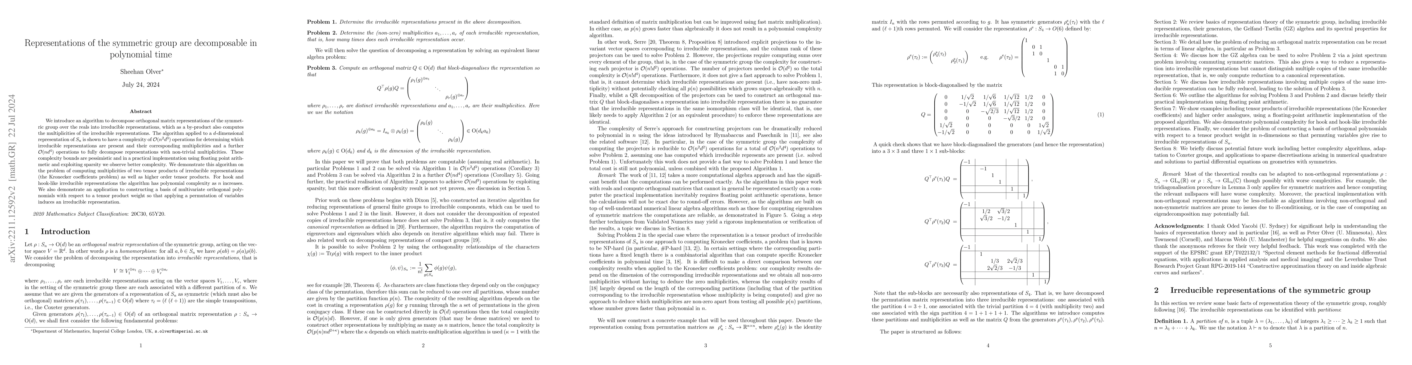 Thumbnail for Representations of the symmetric group are decomposable in polynomial
  time