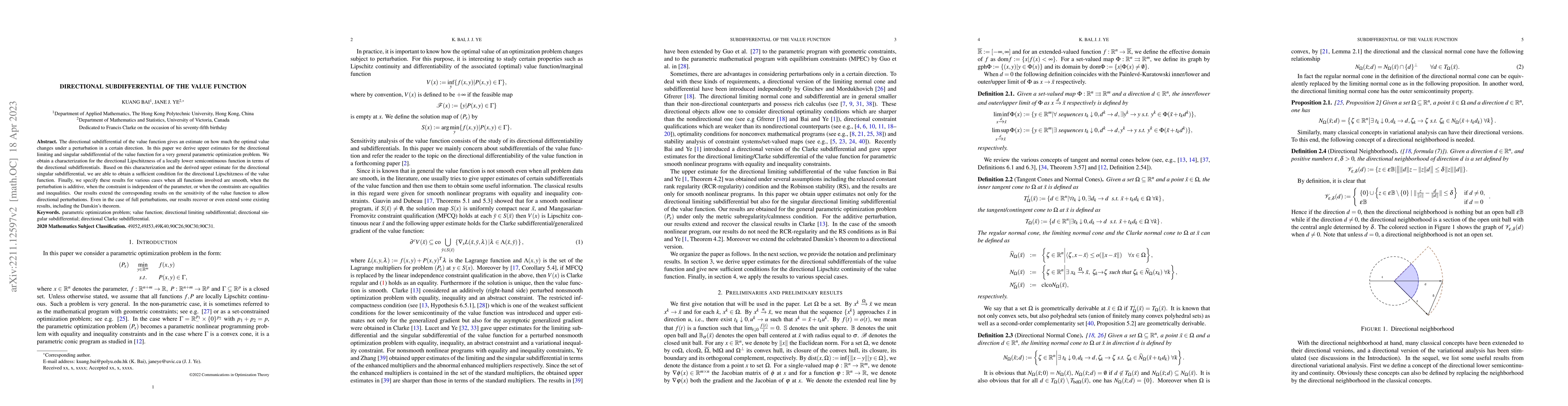 Thumbnail for Directional subdifferential of the value function