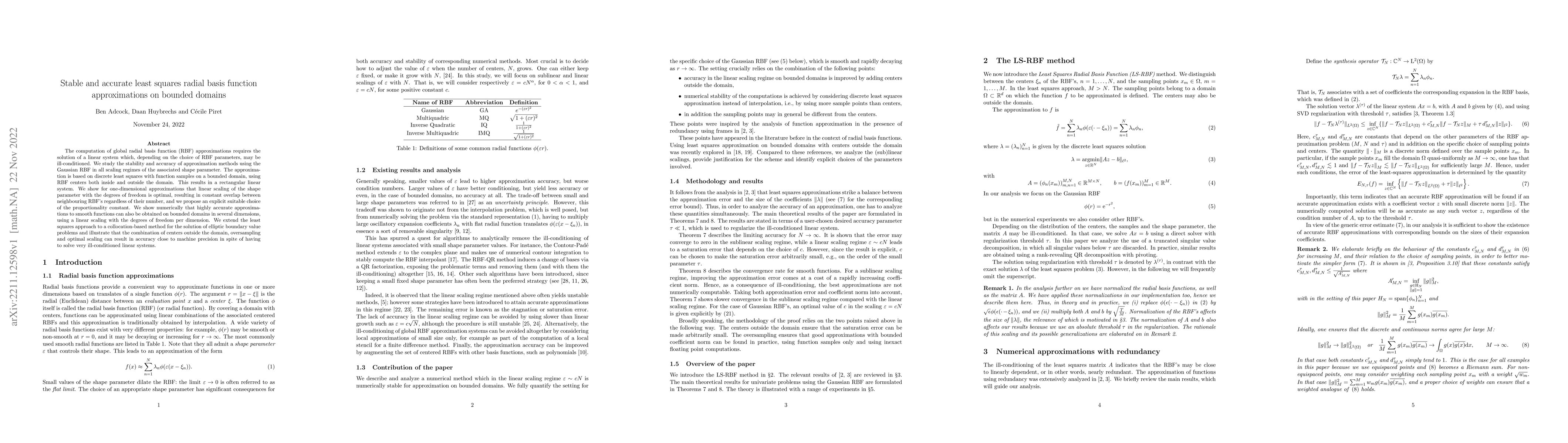 Thumbnail for Stable and accurate least squares radial basis function approximations
  on bounded domains
