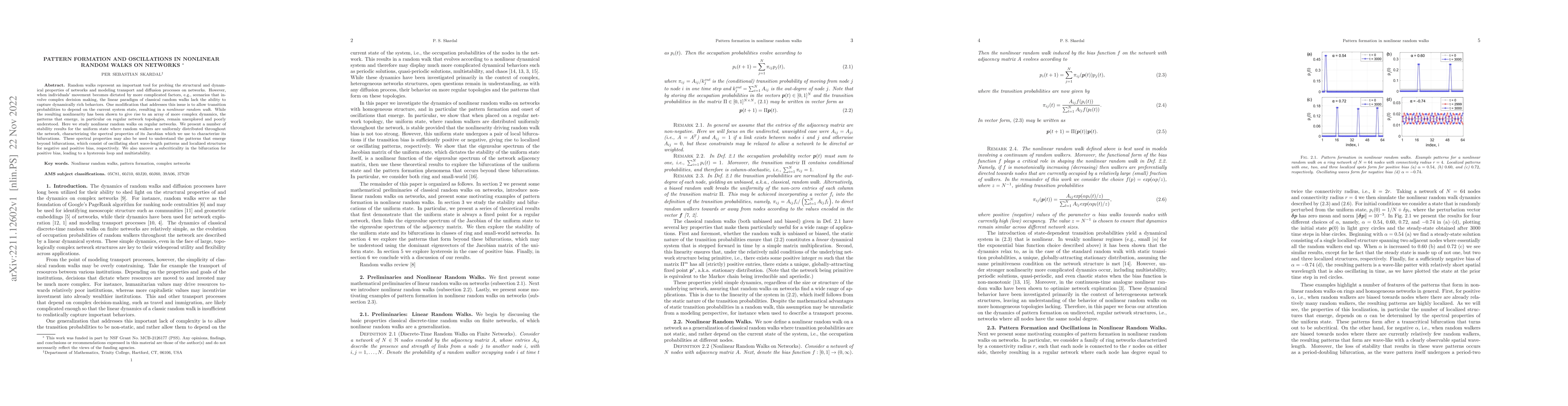 Thumbnail for Pattern formation and oscillations in nonlinear random walks on networks