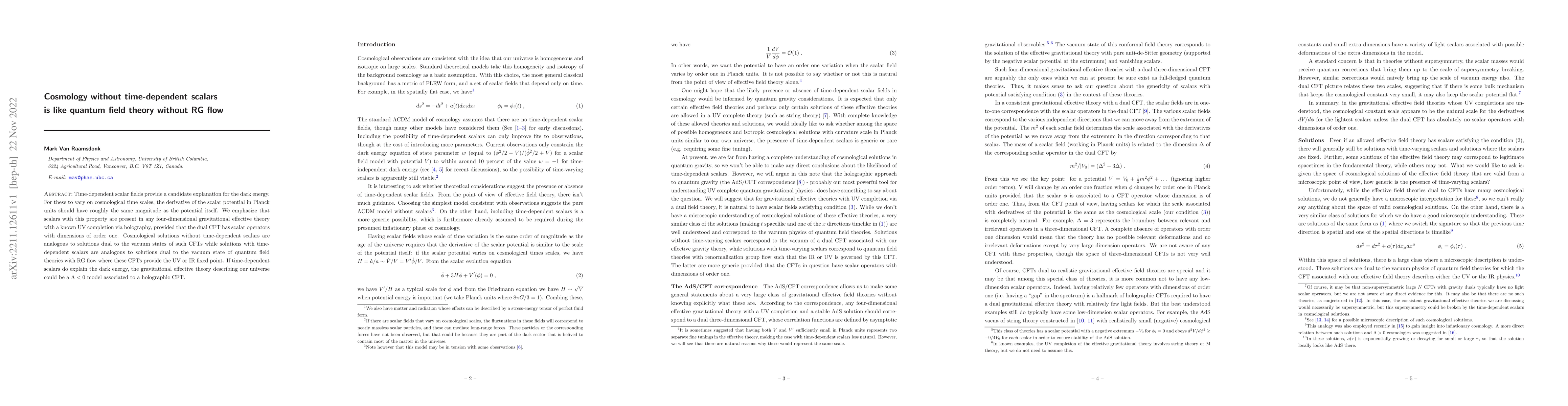 Thumbnail for Cosmology without time-dependent scalars is like quantum field theory
  without RG flow